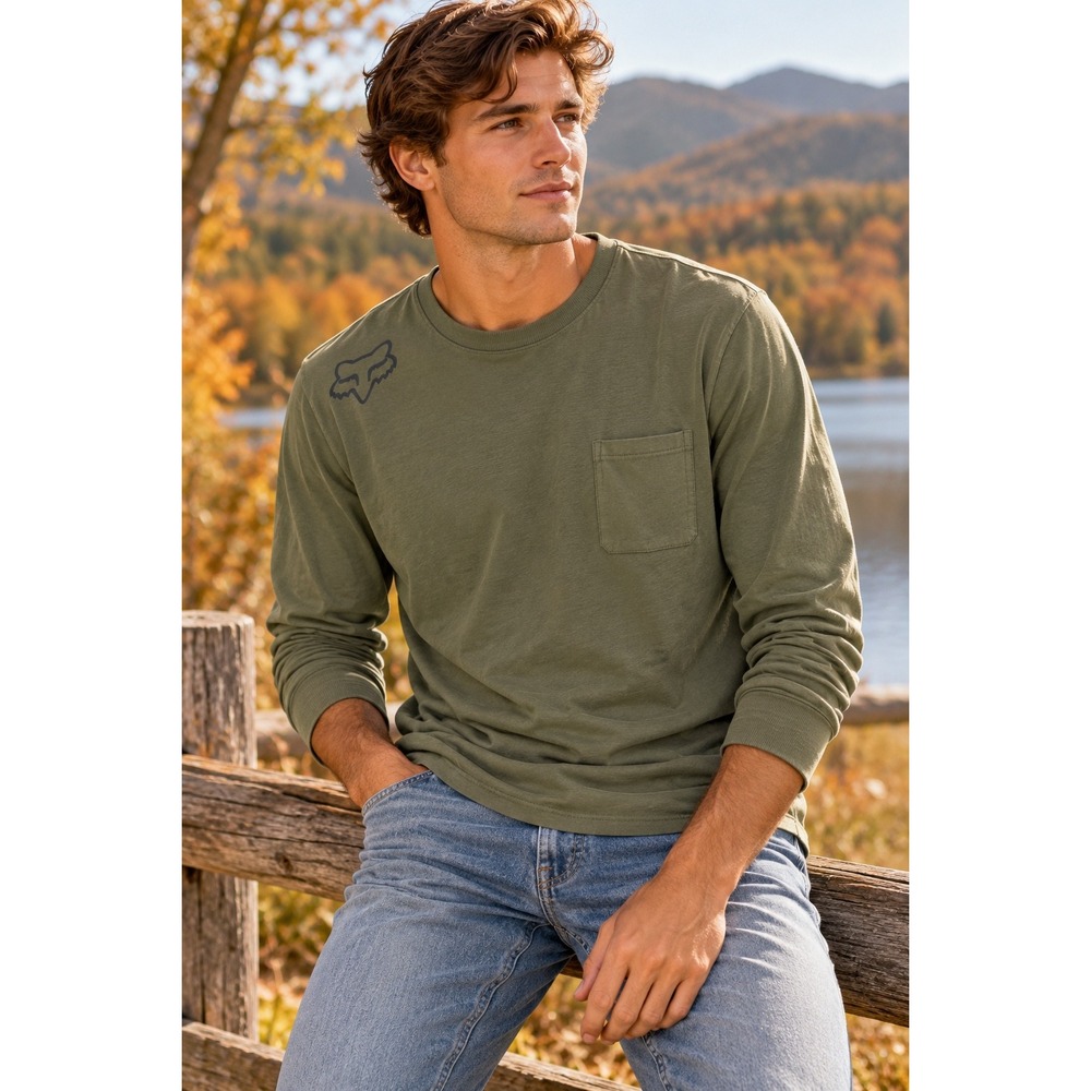 Fox Racing Airline Long Sleeve Tru Dry Pocket T-Shirt Men's Medium Olive Green